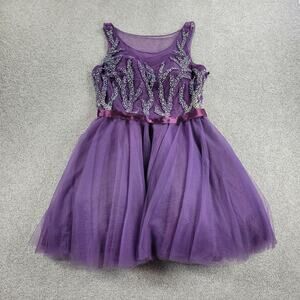 Envious Couture Formal Dress Girls 16 Purple White Beaded Chiffon Toile Prom